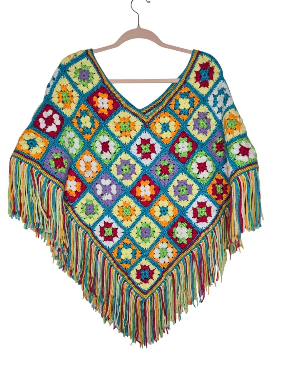Handmade crochet granny square poncho